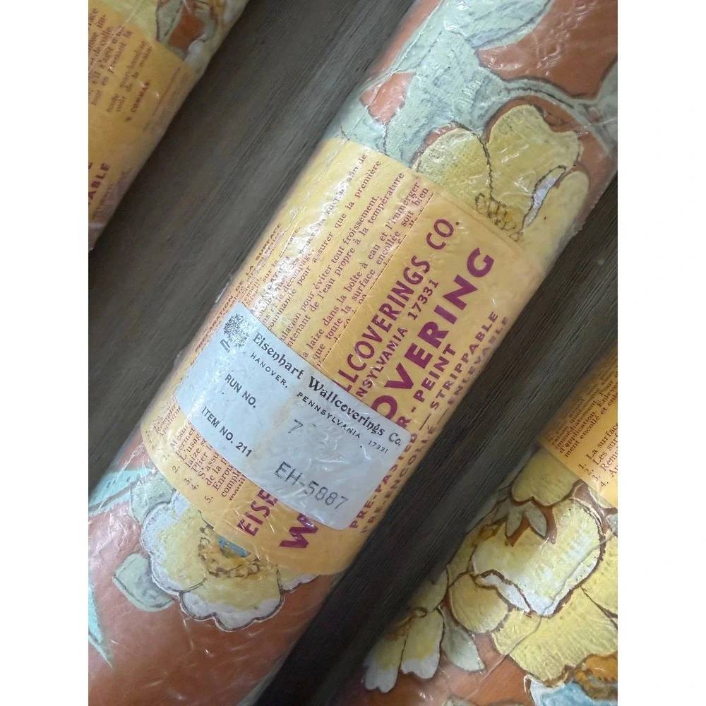 Eisenhart Vintage Floral Bamboo Wallpaper Orange Yellow 3 Double Rolls EH-5887